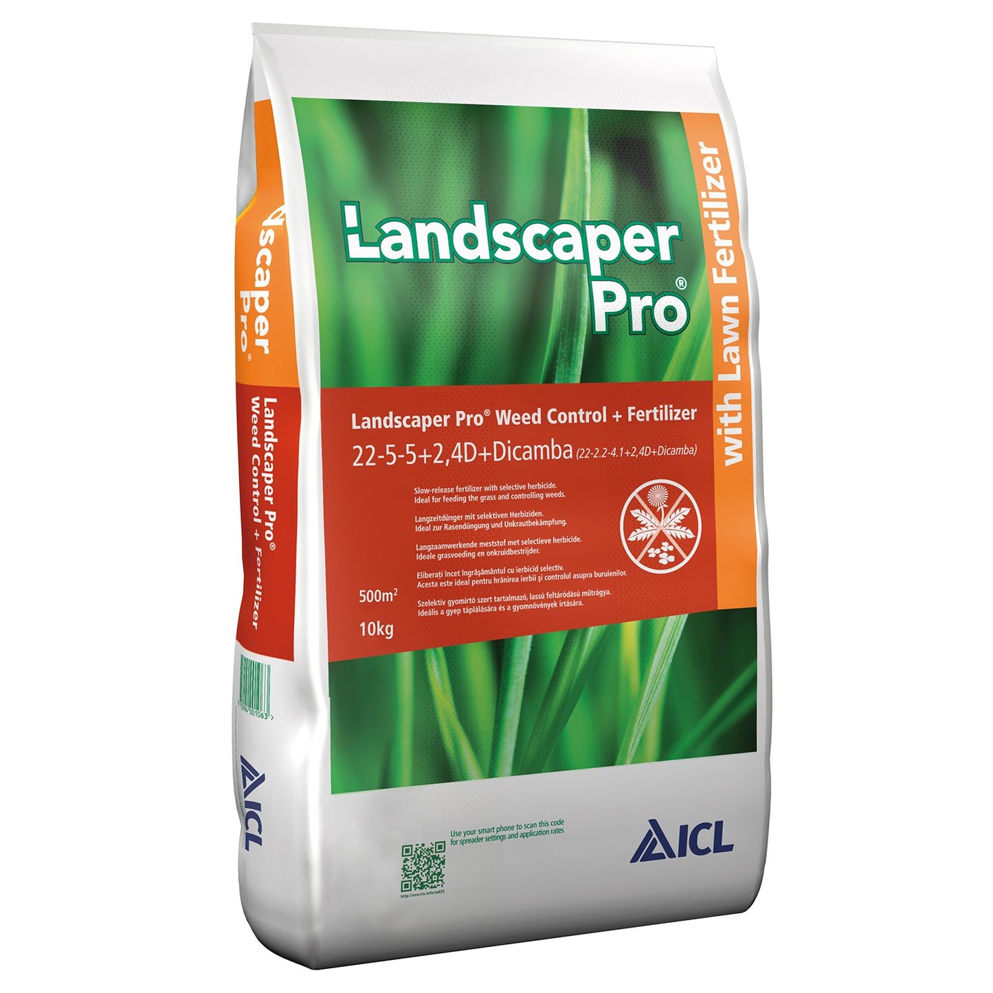 Zāliena mēslojums ar nezāļu iznīcinātāju ICL Landscaper Pro Weed Control 22+05+05 (+2,4D +Dicamba) ilgstošai iedarbībai 10kg