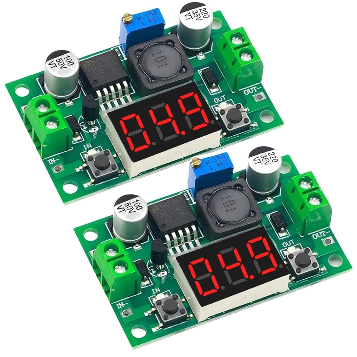 DC-DC pazemināšanas pārveidotājs RUNCCI-YUN 2 gab., regulējams 4-40V uz 1.25-37V sprieguma regulators ar LED voltmetru DIY Arduino