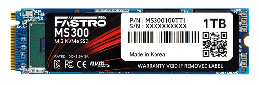 Mega Fastro SSD 1TB MS300 - PCI-Express NVMe, 7000 MB/s read, 6000 MB/s write speeds, high-performance storage.