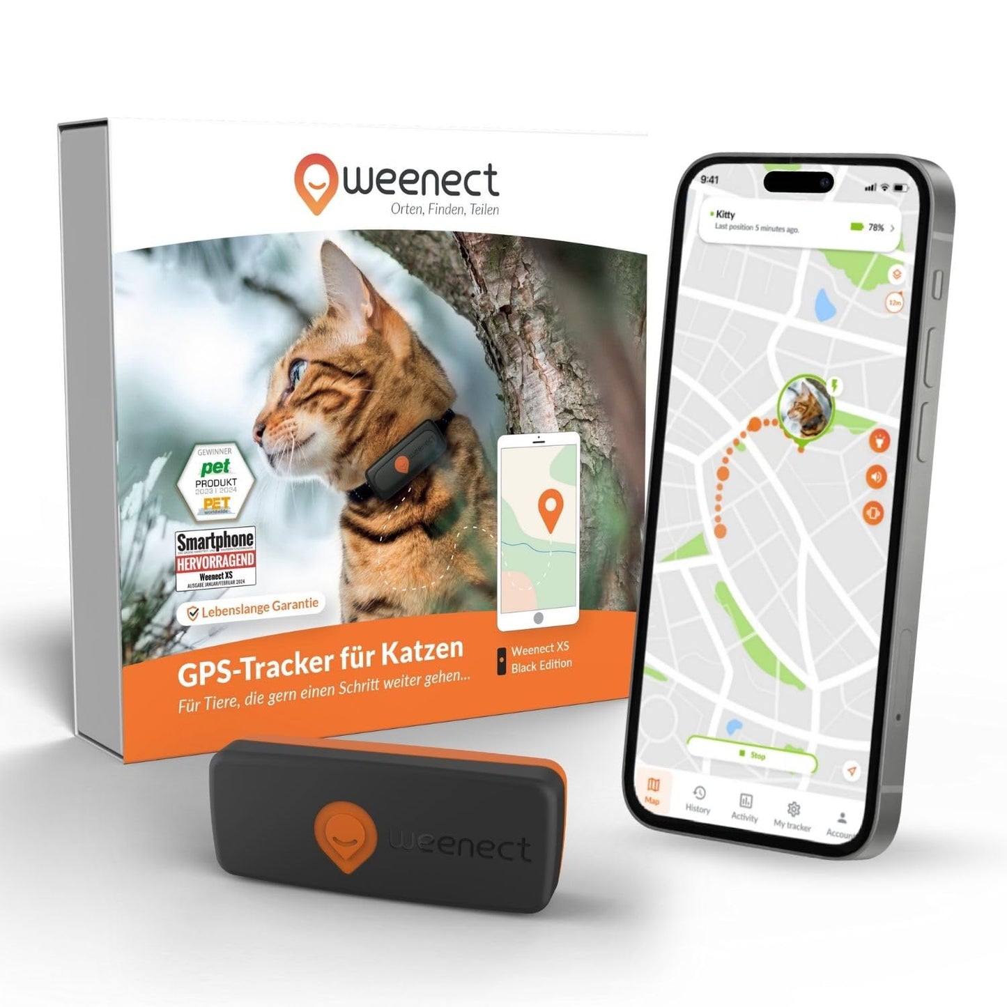 Weenect XS kaķiem - jauns mini GPS izsekotājs kaķiem | GPS izsekošana reāllaikā | Bez distances ierobežojuma | Mazākais modelis tirgū