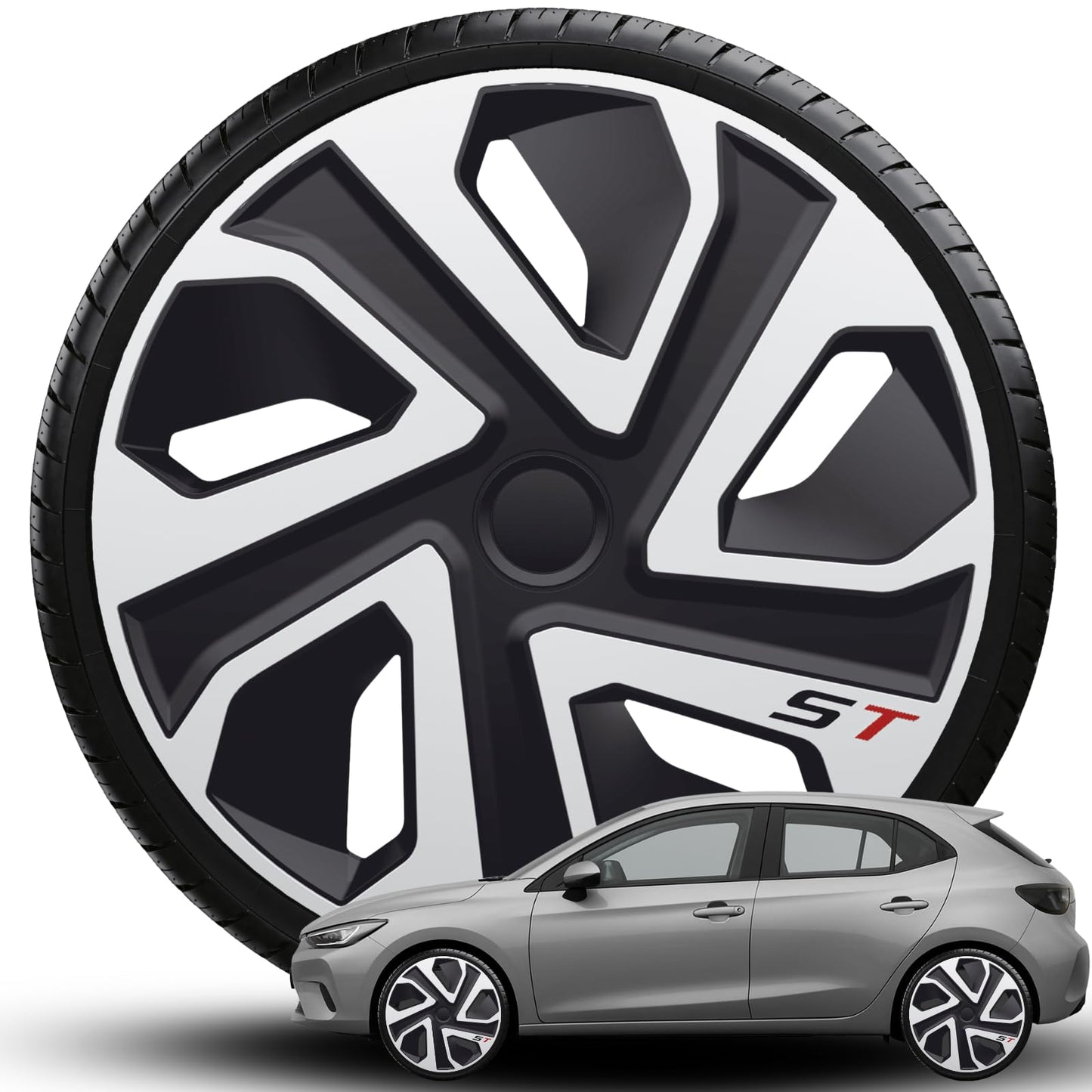 Riteņuzlikas ST PRO Silver Black 16 collu, universālas, ABS plastmasa