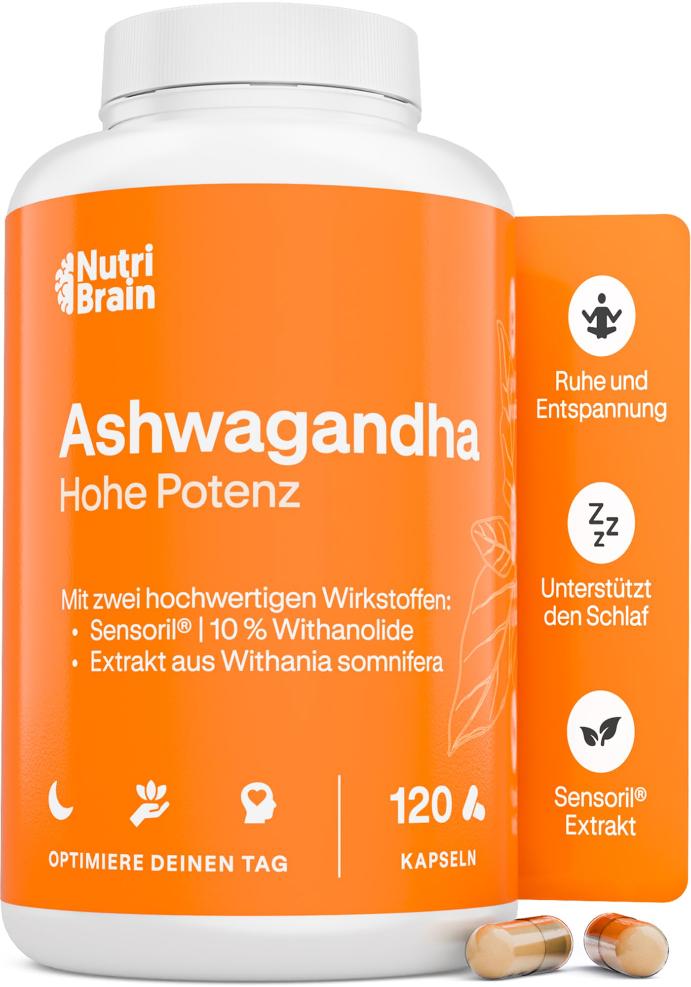 Ašvagandha Sensoril, 120 kapsulas, 2x koncentrēts, 10% withanolīdu, laboratoriski pārbaudīts, 4 mēnešiem, adaptogēns, premium izejviela stresa mazināšanai, dziļam miegam un enerģijai