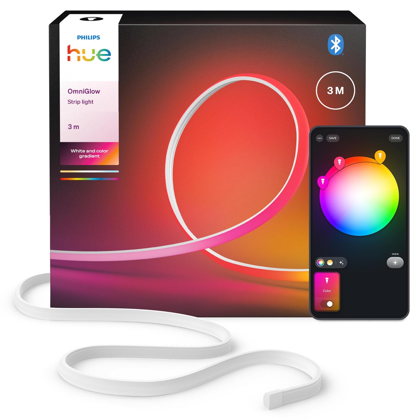 Philips Hue OmniGlow 3m Mikro LED gaismas lente, 2700 lm, krāsaina LED lente atmosfērai, elastīgs netiešais apgaismojums, vienmērīga gaisma, saīsināma, vadība ar lietotni un balsi