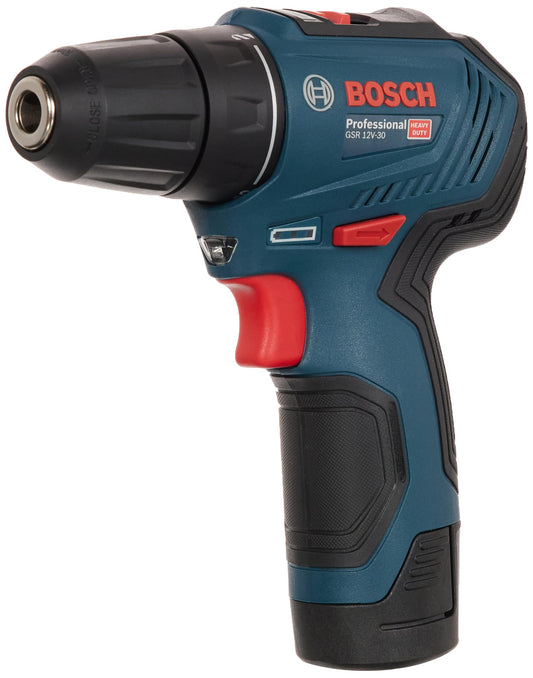 Bosch Professional 12V akumulatora urbjmašīna GSR 12V-30 - 2x2,0 Ah akumulators, lādētājs, 39 daļu piederumu komplekts, soma