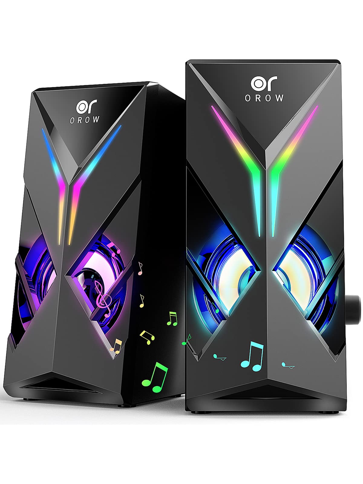 Datora skaļruņi OROW S201, 10W RGB spēļu skaļruņi ar USB barošanu un 3.5-mm savienojumu
