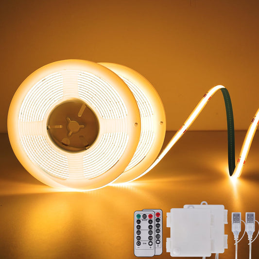 LED lente StarryEver 2 Stück COB ar bateriju, 2M silti balta, dimmējama, elastīga LED sloksne ar tālvadību, 4 režīmi, taimeris guļamistabai, virtuvei, DIY apgaismojumam, skapjiem un plauktiem