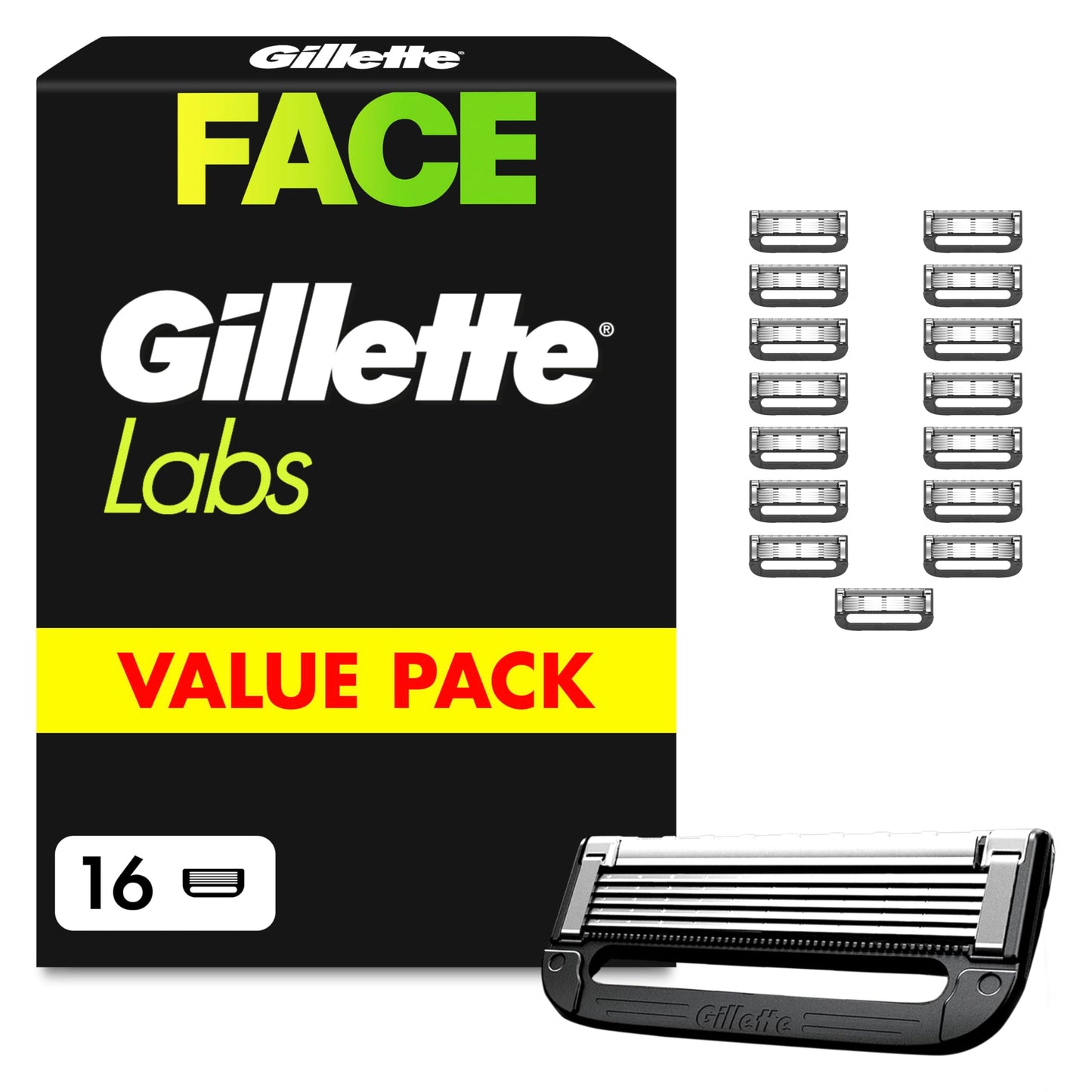 Gillette Labs skūšanās asmeņi vīriešiem, 16 rezerves kasetes, saderīgi ar visiem GilletteLabs skuvekļiem