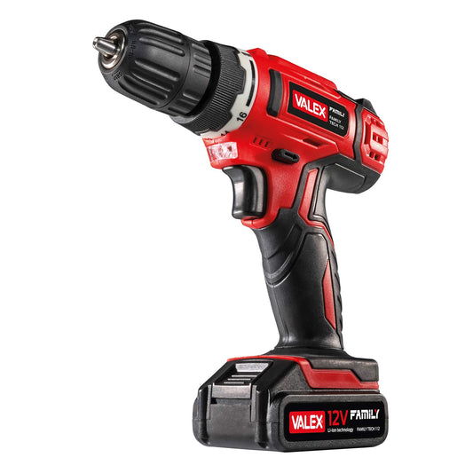 Valex Family-Tech 112 Li-ion Drill - 12V, 3/8 inch chuck, lightweight, versatile for home and DIY projects.
