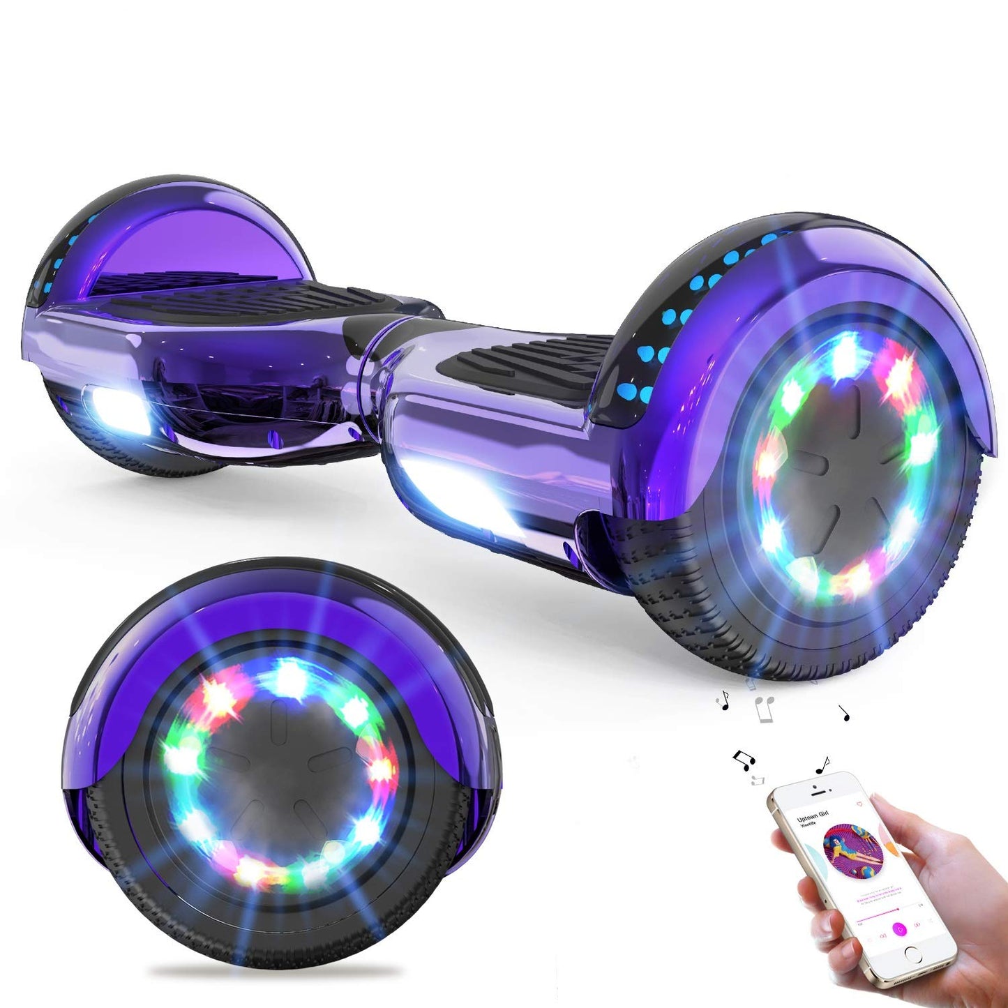 GeekMe hoverbords bērniem ar 16,5 cm riteņiem, Bluetooth skaļruni un košām LED gaismām