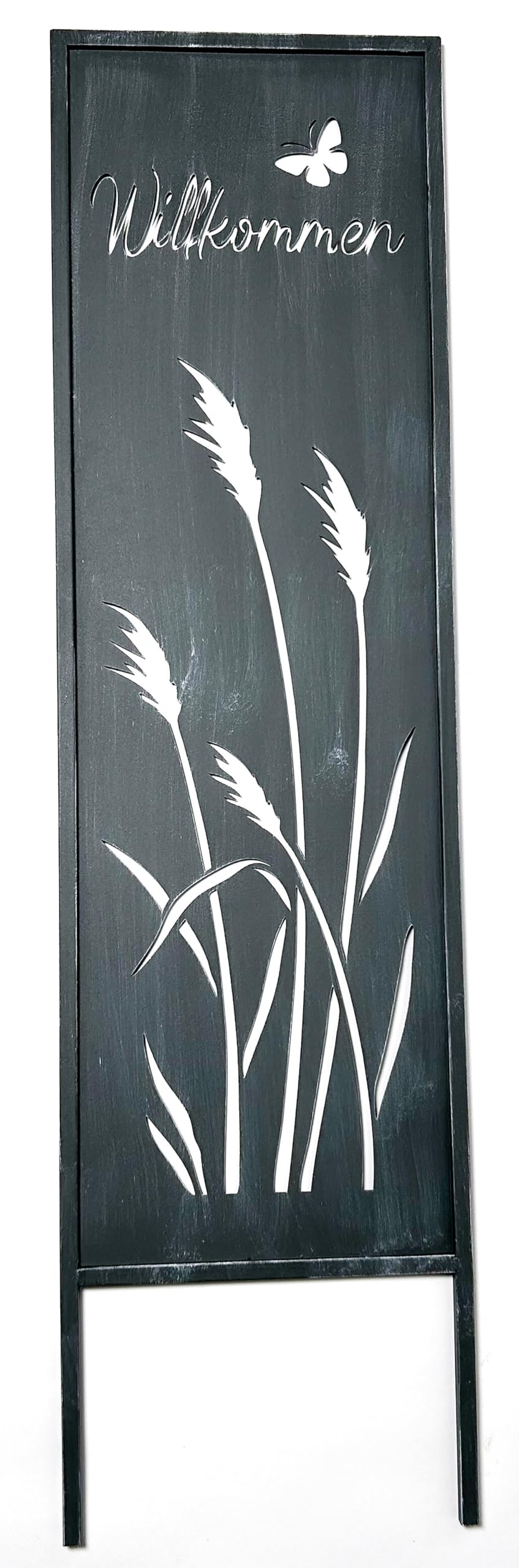 Kobolo dārza sagaidīšanas zīme WILLKOMMEN, metāls, 93 cm, pelēka