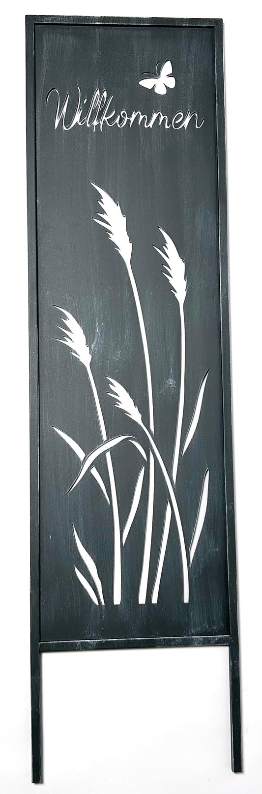 Kobolo dārza sagaidīšanas zīme WILLKOMMEN, metāls, 93 cm, pelēka