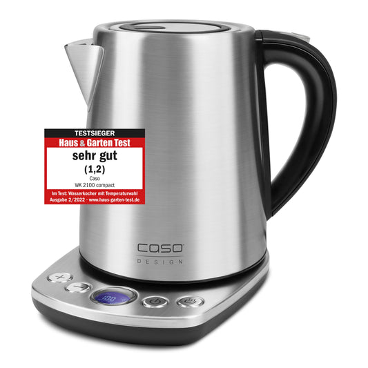 CASO WK 2100 - kompakts ūdens vārītājs, 2200W, 1,2L, 10°C-100°C, izņemams pretkaļķu filtrs, Haus & Garten uzvarētājs