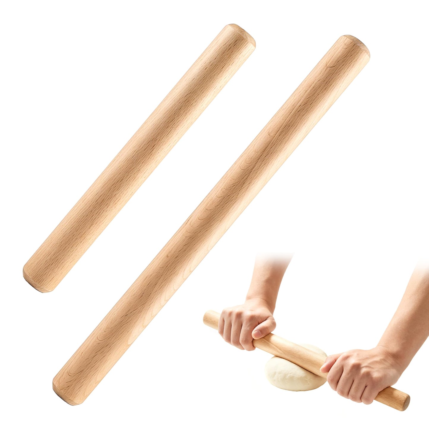 Koka mīklas rullis, 2 gab., 20 cm un 40 cm, dižskābarža koka mīklas rullis