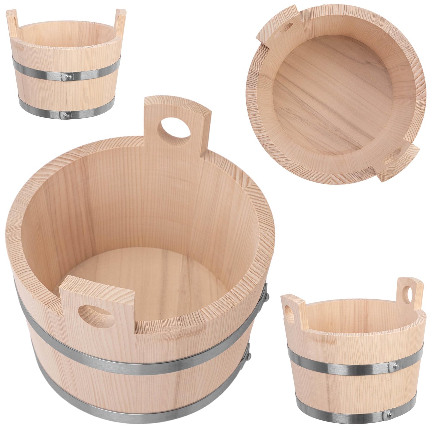 KADAX saunas kubls no koka, 5 Liter, koka spainis ar rokturiem, spainis uzlējumiem, dabīga koka kubls, koka spainis saunai, puķu kubls, saunas aksesuārs (22 x 26 cm)