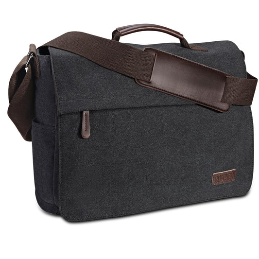 Vīriešu plecu soma Ruschen no vintage auduma, premium darba un klēpjdatora soma 15,6 Zoll laptopam, melna