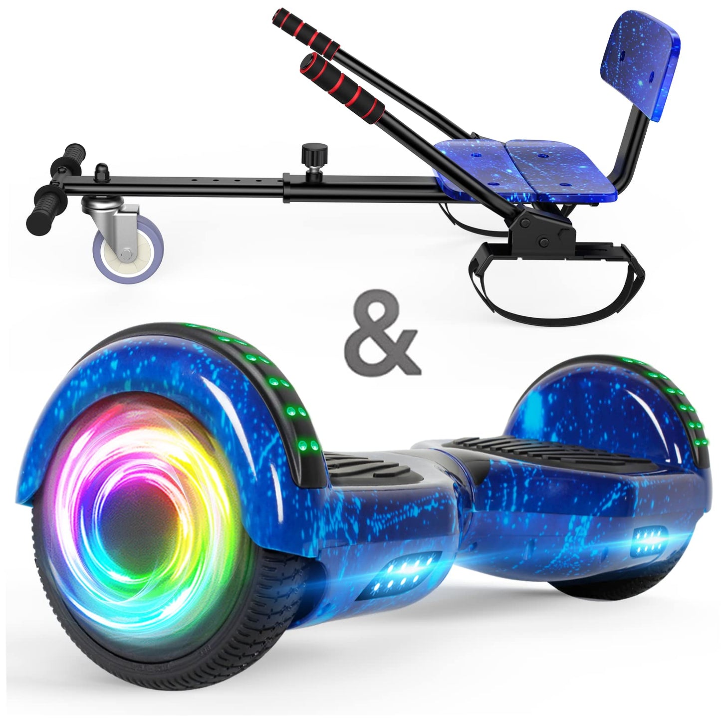 Hoverboard 6,5 collu ar sēdekli un Hoverkart bērniem, Bluetooth mūziku un LED apgaismojumu