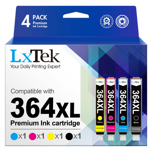 LxTek 364XL - Saderīga ar HP 364, 4 krāsu kasetnes (melna, ciāna, magenta, dzeltena) printeriem Photosmart un Deskjet.