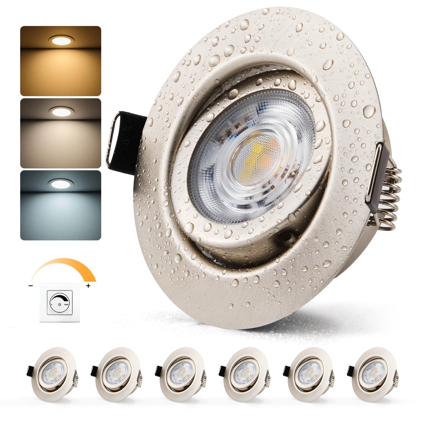 LED iebūvējamie gaismekļi BOJIM 230V, dimmējami, IP44, metāls, niķelis