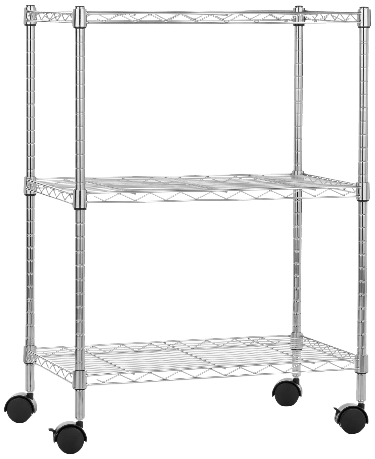 Šaurs uzglabāšanas plaukts, 3 plaukti, regulējami plaukti un nivelēšanas kājiņas, maksimālā slodze 340 kg, hroms, 34 cm D x 58.9 cm P x 83.2 cm A