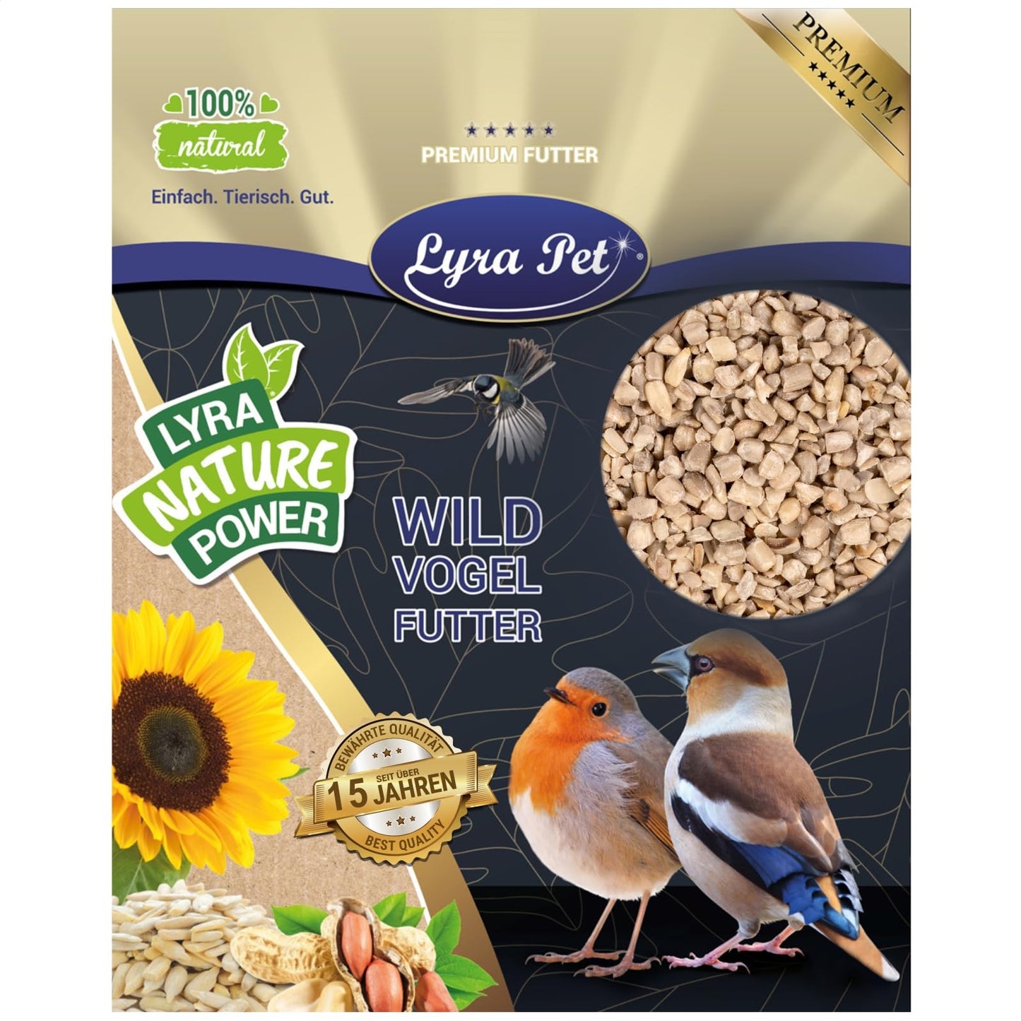 Putnu barība Lyra Pet® 10 kg lobītas saulespuķu sēklas šķeltas savvaļas putniem