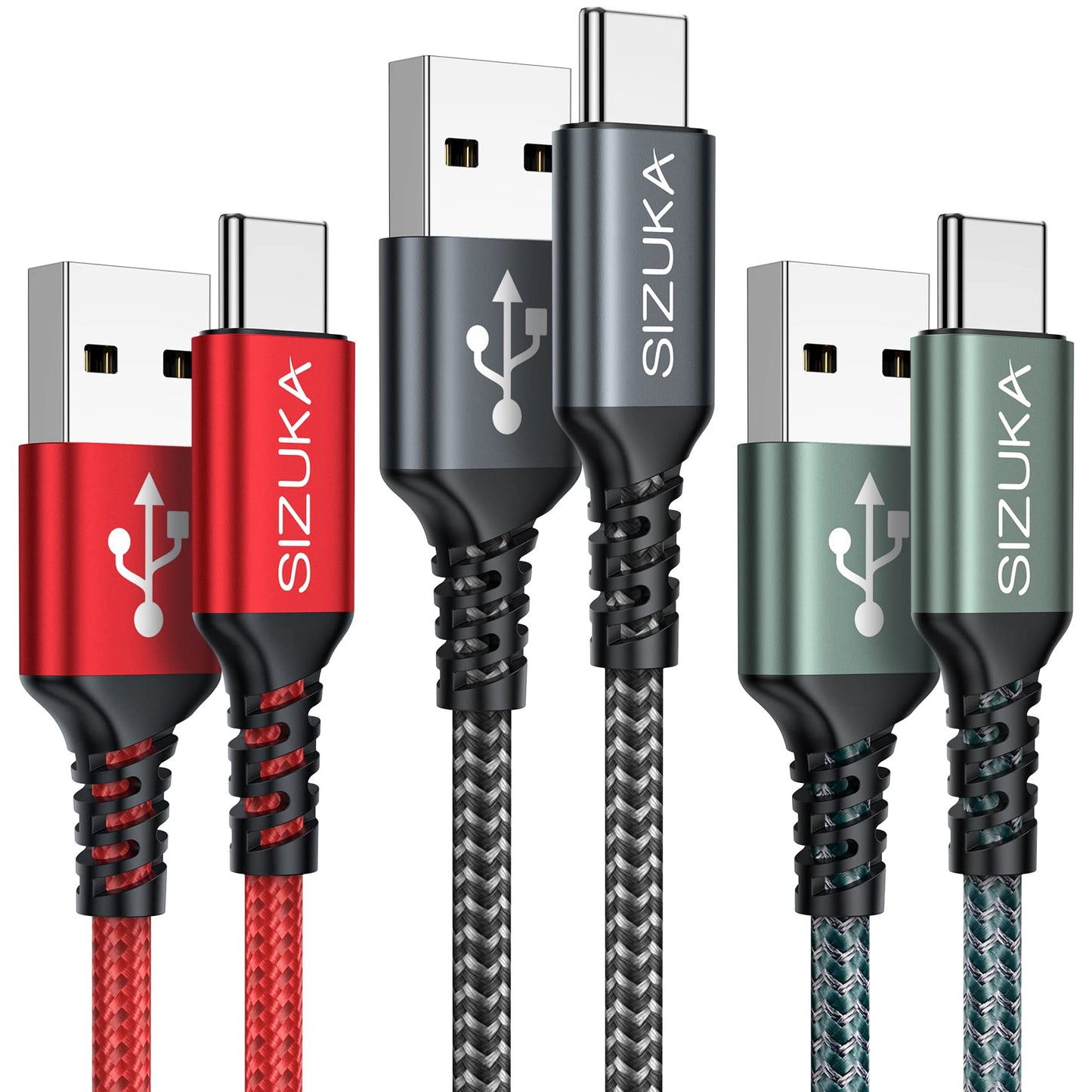 USB-C kabelis SIZUKA [3 gab. 2 m] 3,1 A ātrās uzlādes kabelis, C tipa uzlādes kabelis