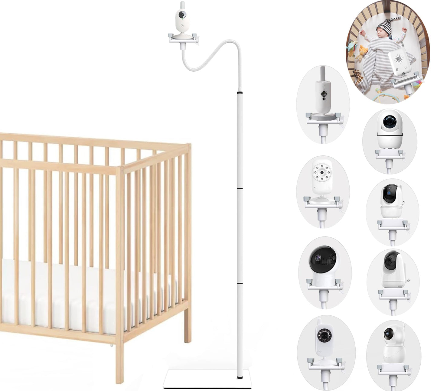 Grīdas statīvs babyphone kamerai Derebir GHB, Philips Avent SCD923/26, SCD843/26, momcozy, Blemil, HelloBaby, Jeeber, BOIFUN 6T, elastīgs daudzfunkcionāls turētājs 68.8 inch