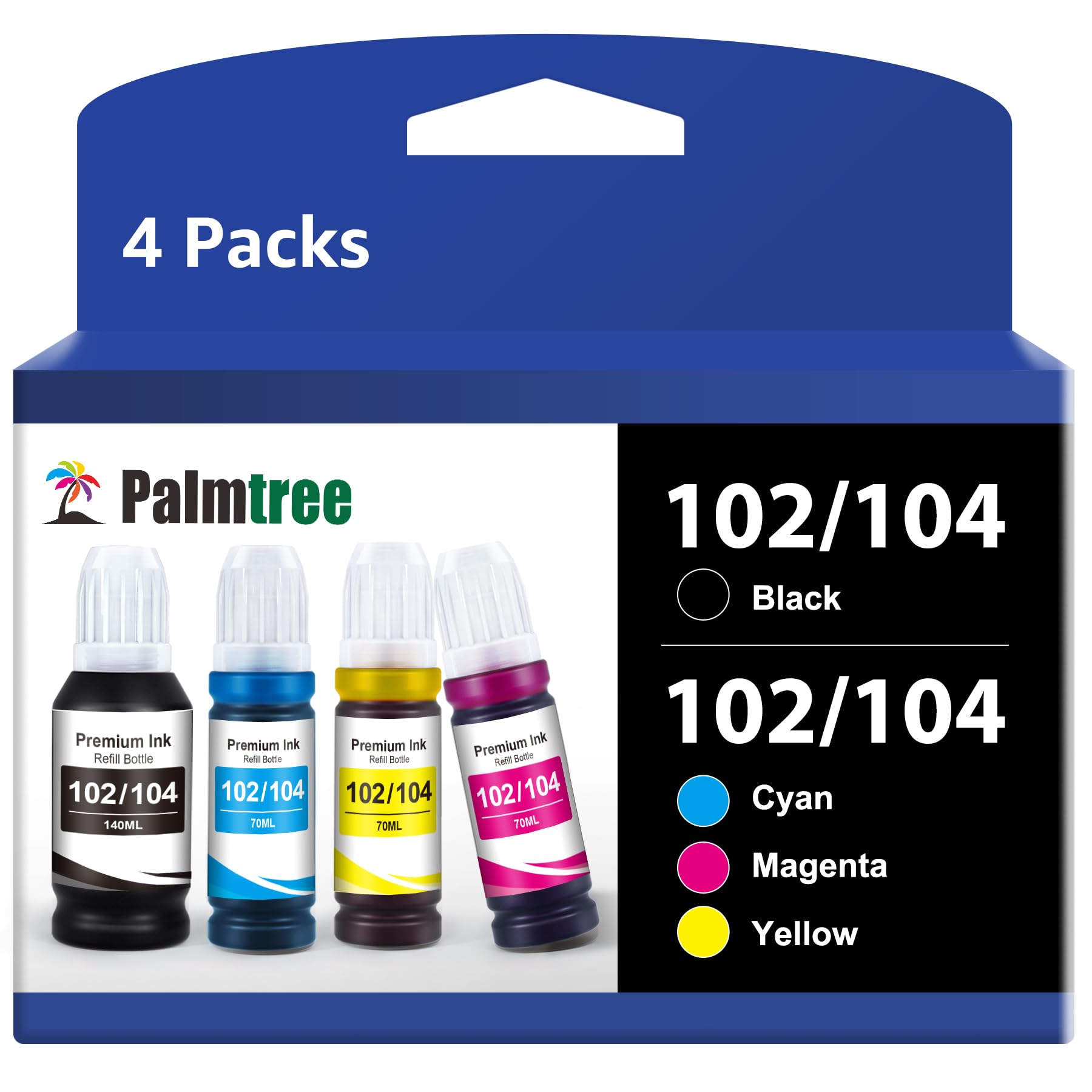 Palmtree 104 Tinte saderīga ar Epson 104 - 4-krāsu komplekts (Cyan, Magenta, Dzeltena, Melna) EcoTank ET-2850, ET-2750.
