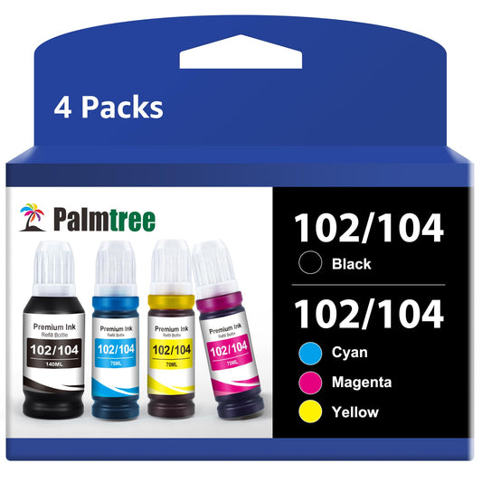 Palmtree 104 Tinte saderīga ar Epson 104 - 4-krāsu komplekts (Cyan, Magenta, Dzeltena, Melna) EcoTank ET-2850, ET-2750.