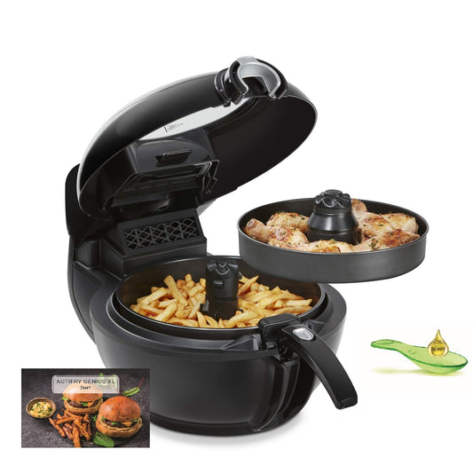 Tefal YV9708 ActiFry Genius XL - 1.7kg capacity, 9 automatic settings, cooks 2 dishes simultaneously, oil-free frying, black.