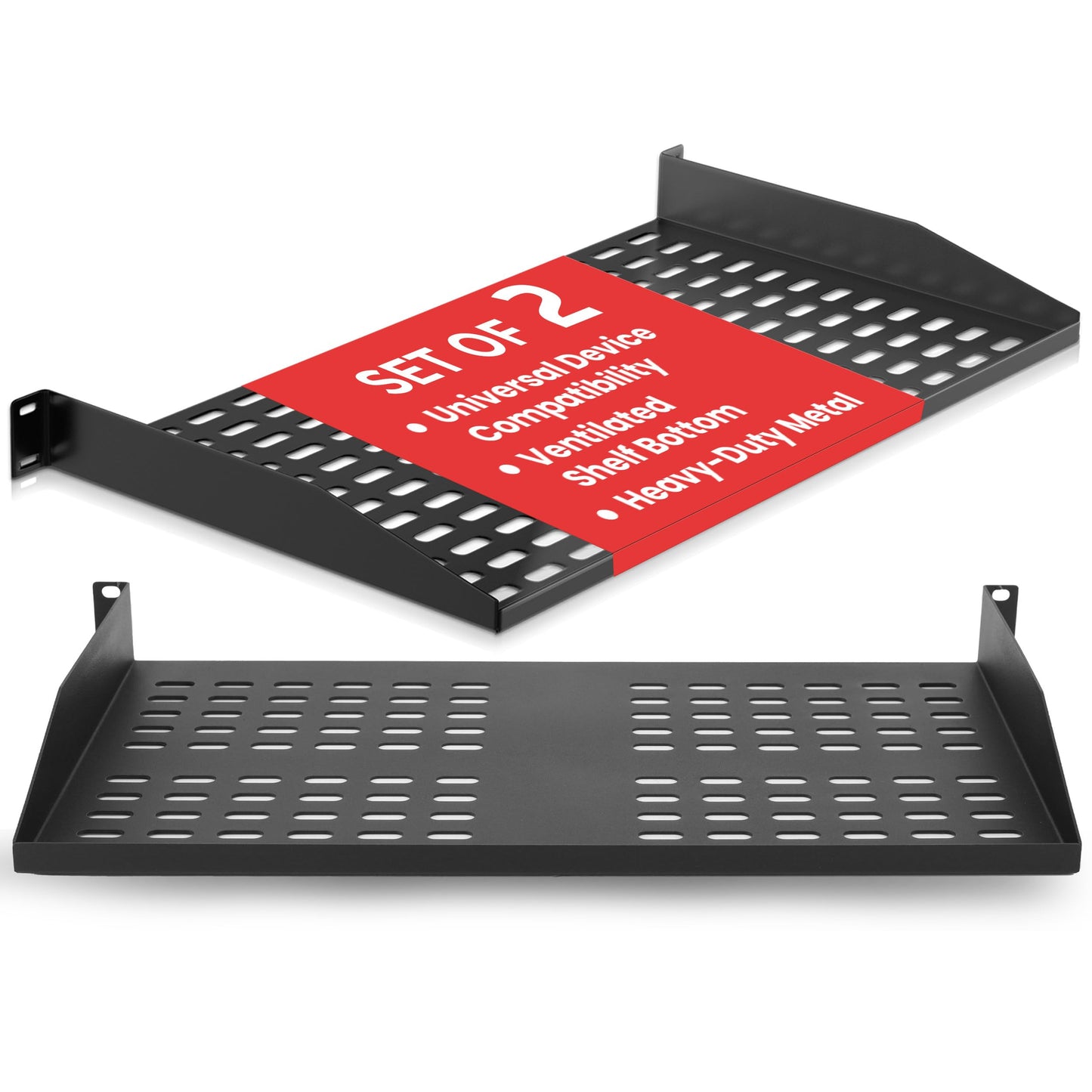 Pyle perforēts rack plaukts 19 collu 1U, 2 gab., ventilējams plaukts tīkla skapim un servera skapim, plaukts patch panelim un tīkla iekārtām, tērauda rack plaukts, 50 kg nestspēja