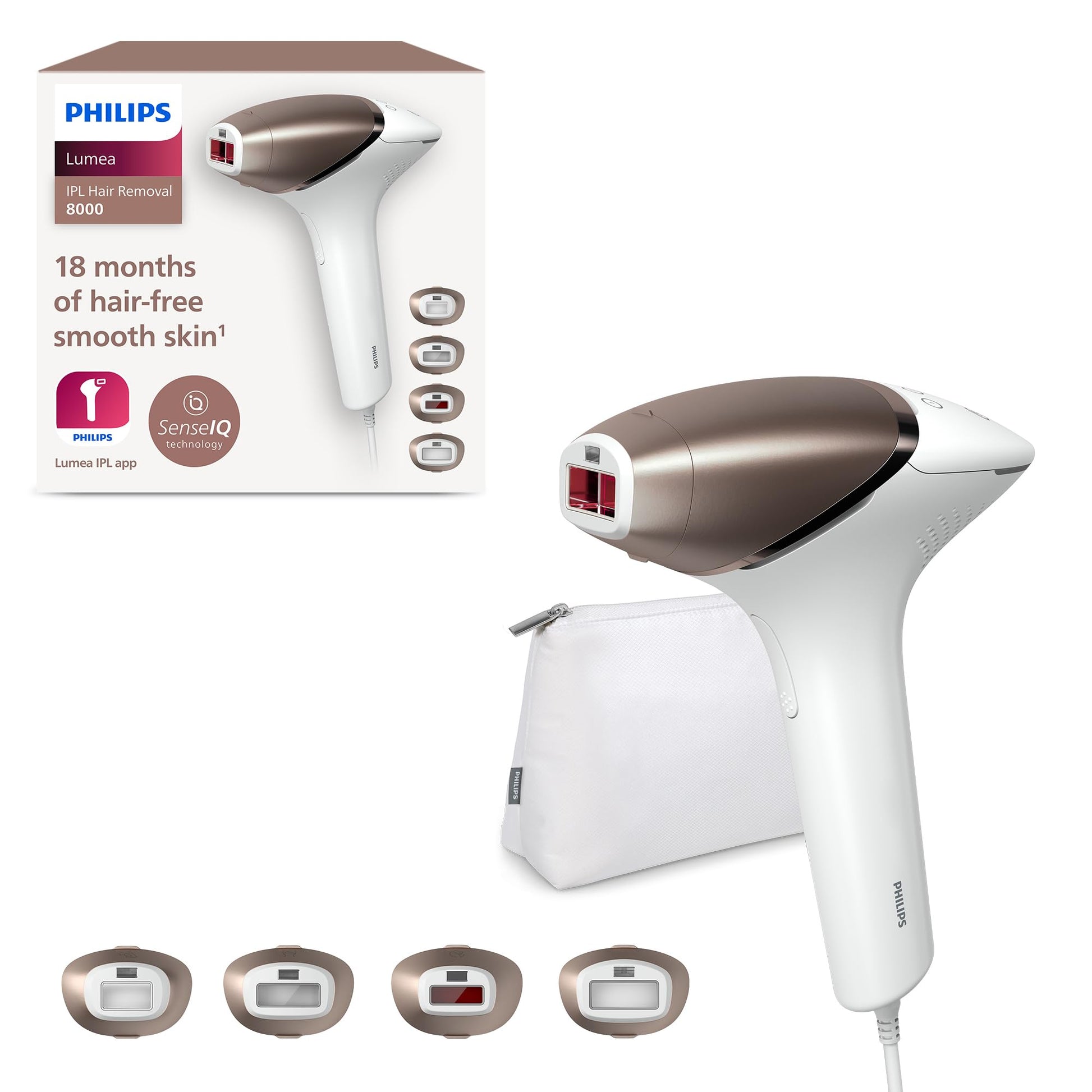 Philips Lumea 8000 - IPL hair removal device with SenseIQ, 4 attachments for body, face, bikini, and underarms, model BRI948/00