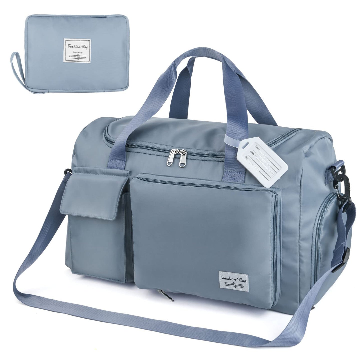 Flintronic 35L saliekama ceļojumu soma, bagāžas soma, liels weekender, nakts soma, atvaļinājuma soma, ūdensizturīga sporta soma vīriešiem un sievietēm, ar 1 bagāžas birku - zila