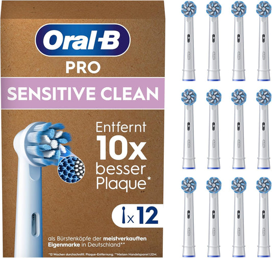 Oral-B Pro Sensitive Clean uzgaļi — ORIĢINĀLIE zobu birstes uzgaļi elektriskajām Oral-B Pro zobu birstēm — rezerves birstes, birstes galvas — Baltas, 12 gab.