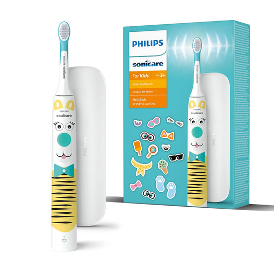 Philips Sonicare For Kids elektriskā zobu birste - Design a Pet Edition - ar īpašiem dzīvnieku uzlīmes bērniem, šaurs ceļojuma futrālis un USB lādētājs (modelis HX3603/01)