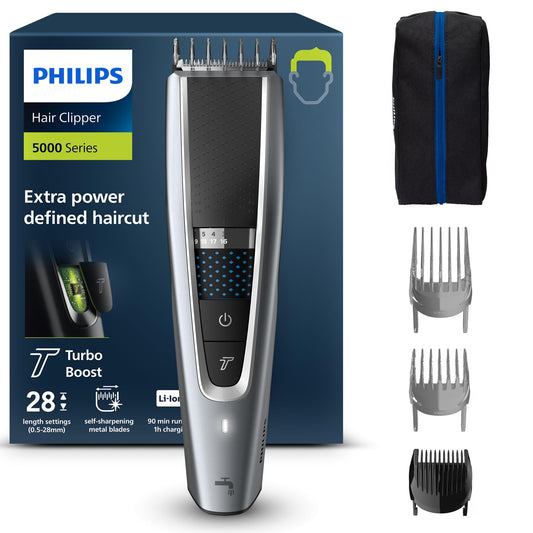Philips HC5630/15 matu griezējs Series 5000 ar 28 garuma iestatījumiem, 3 ķemmes uzgaļiem un Turbo režīmu