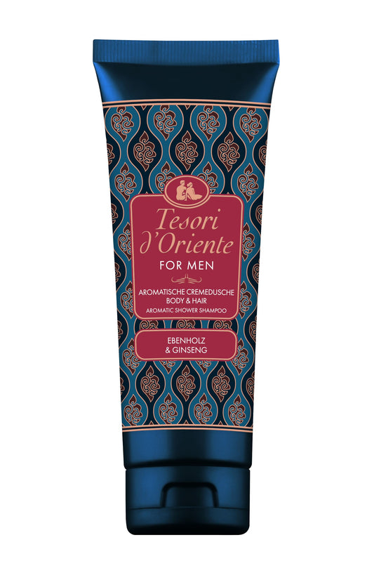 Tesori d'Oriente For MEN Body & Hair krēmveida dušas želeja ar melnkoku un žeņšeņu | 250 ml