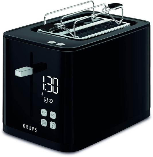 Krups KH641810 Smart'n Light tosteris, divu šķēļu tosteris, digitālais displejs, 7 brūnināšanas līmeņi, izņemama drupaču atvilktne, atpakaļskaitīšana, pacelšanas ierīce, melns