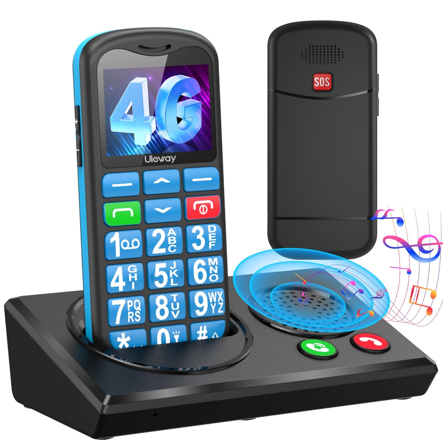 Senioru tālrunis CHAKEYAKE 4G bez līguma | Tālrunis ar lielām pogām un Bluetooth skaļruni | Uzlādes stacija | Īsā numura zvans | FM radio | SOS funkcija