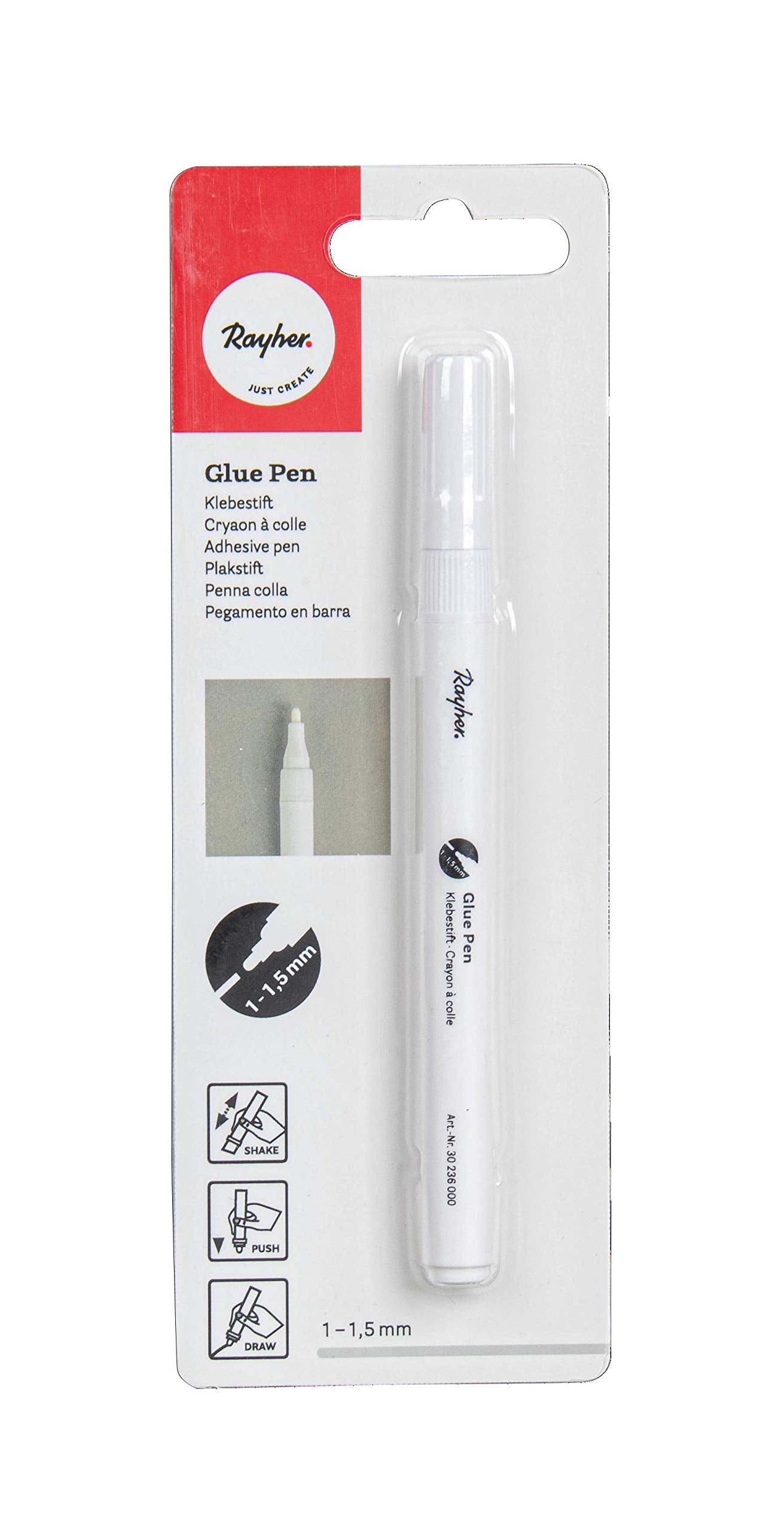 Līmes pildspalva Rayher, apaļš uzgalis 1 - 1,5 mm, smalkai uzklāšanai, Glue Pen, līmes pildspalva ar šķidru līmi, 30236000, balta