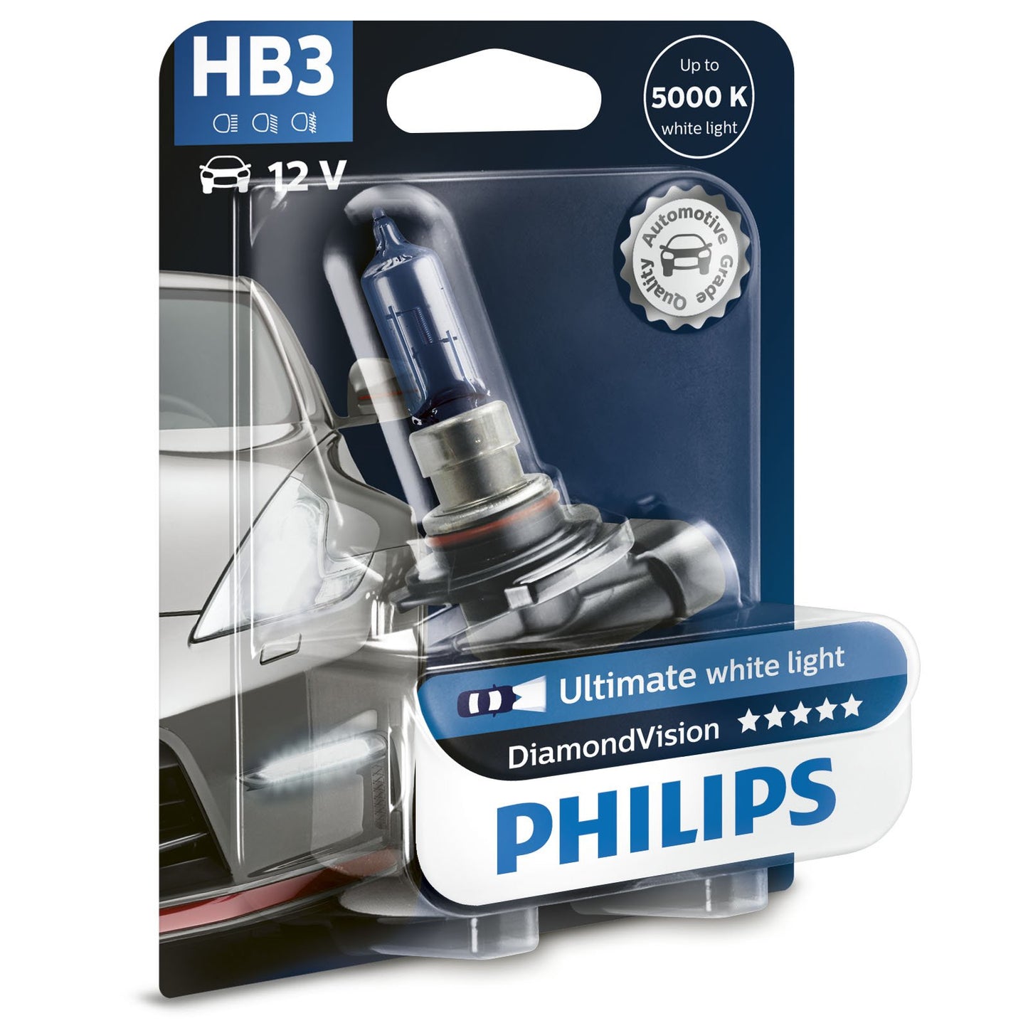 Philips Diamond Vision 5000K HB3 auto lukturu spuldzes (viena iepakojumā), sudraba, melna