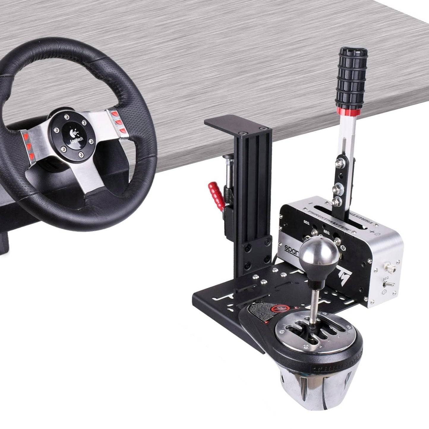 Universāls galda stiprinājums sacīkšu sim pārslēdzējam un rokas bremzei, saderīgs ar Logitech G Driving Force Shifter, saderīgs ar Thrustmaster TH8A Shifter un TSS rokas bremzi, ClubSport Shifter un rokas bremzi