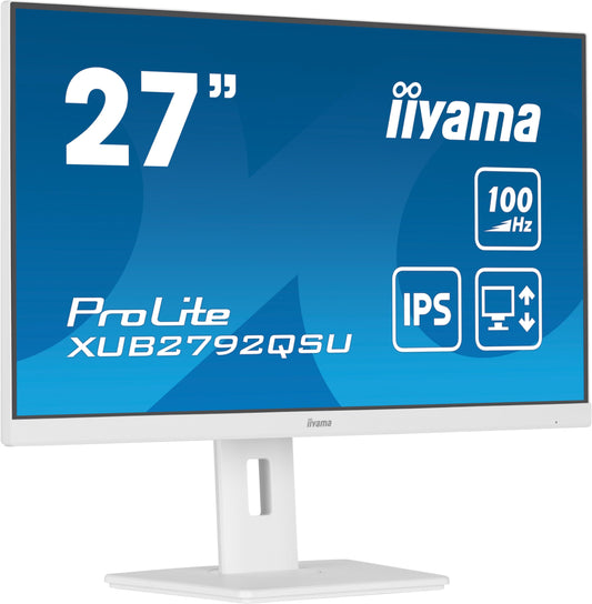 iiyama Prolite XUB2792QSU-W6 - 27" WQHD IPS monitor, 100Hz, HDMI, DP, USB3.2, FreeSync, height adjustable, pivot, white