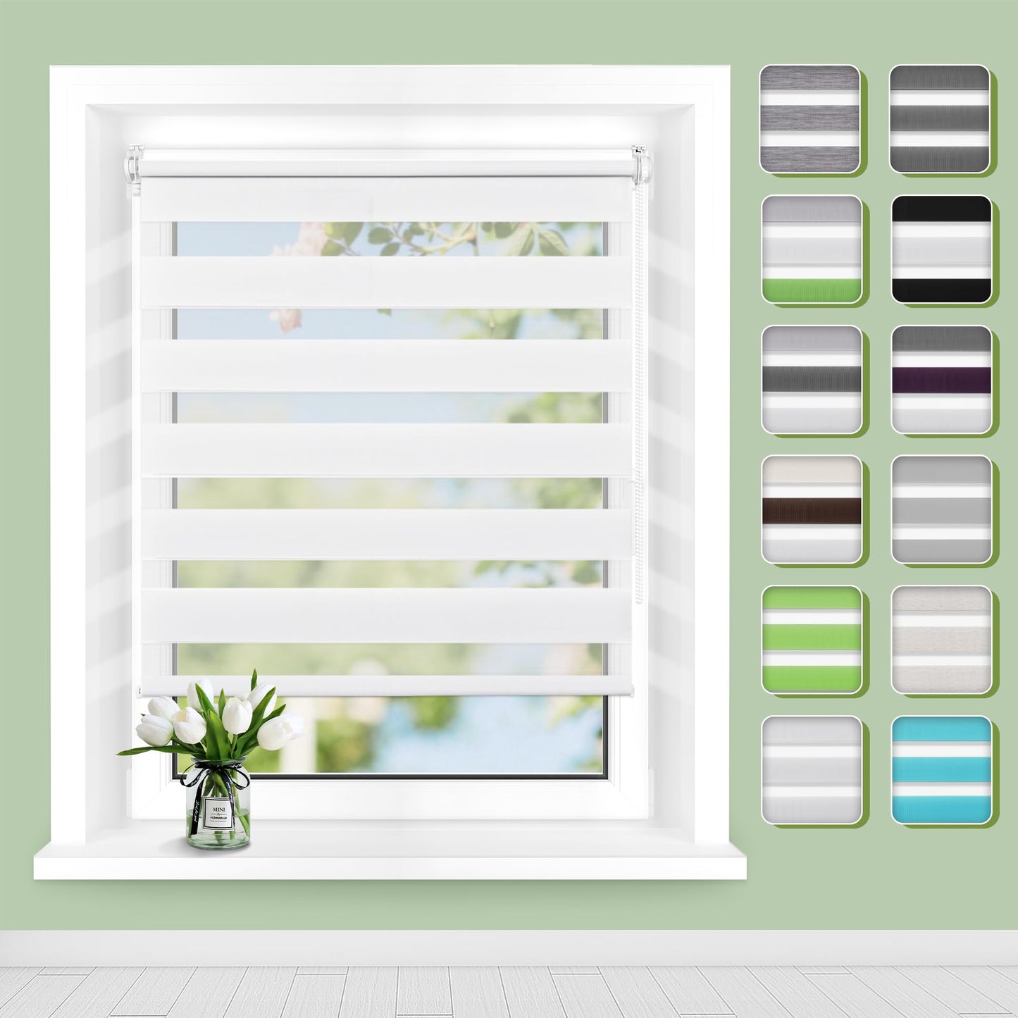 Dubultā rullo žalūzija Buseu Klemmfix, bez urbšanas, 80 x 130cm, auduma platums 75cm