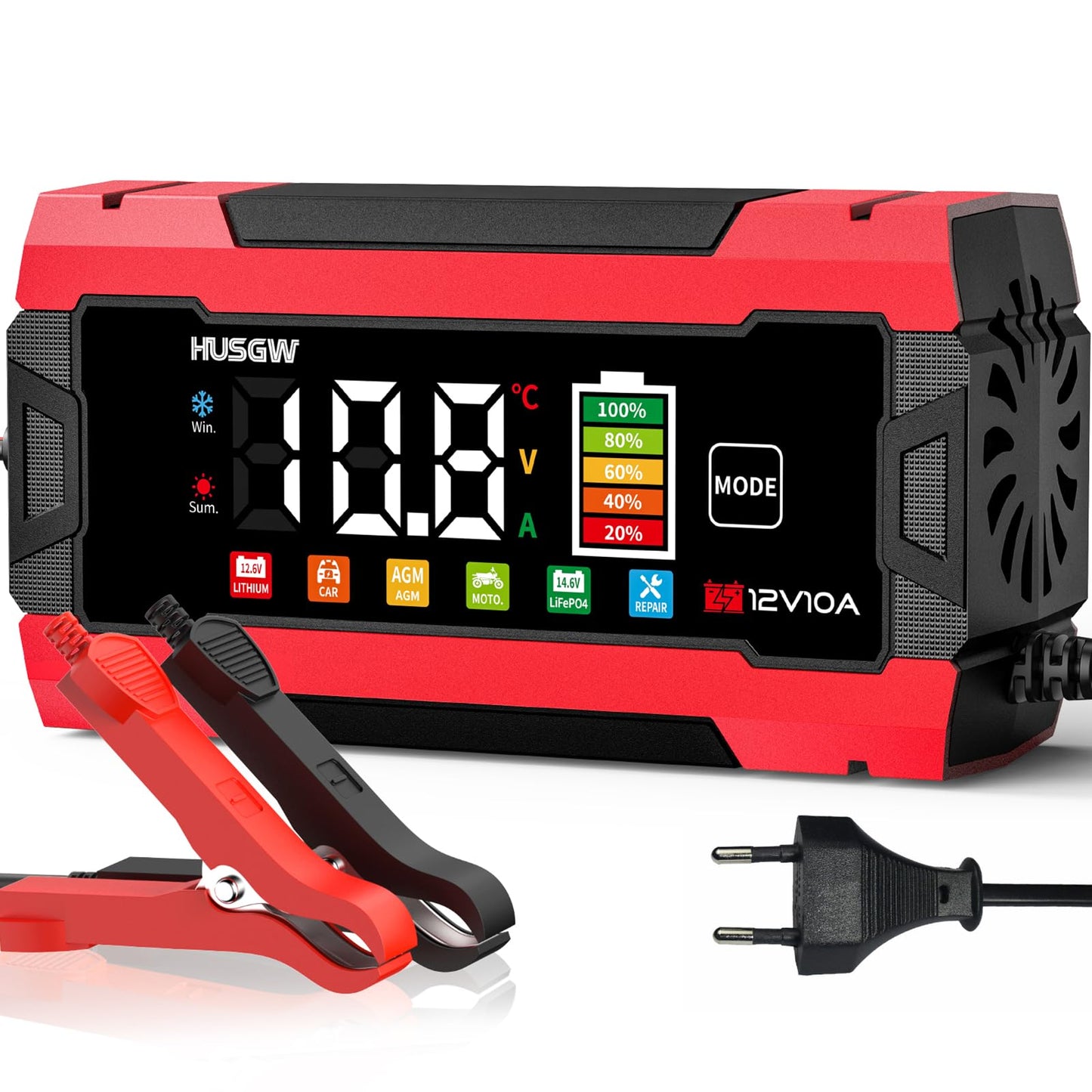 Auto un motocikla akumulatora lādētājs 12V/24V 10A/5A ar krāsu displeju