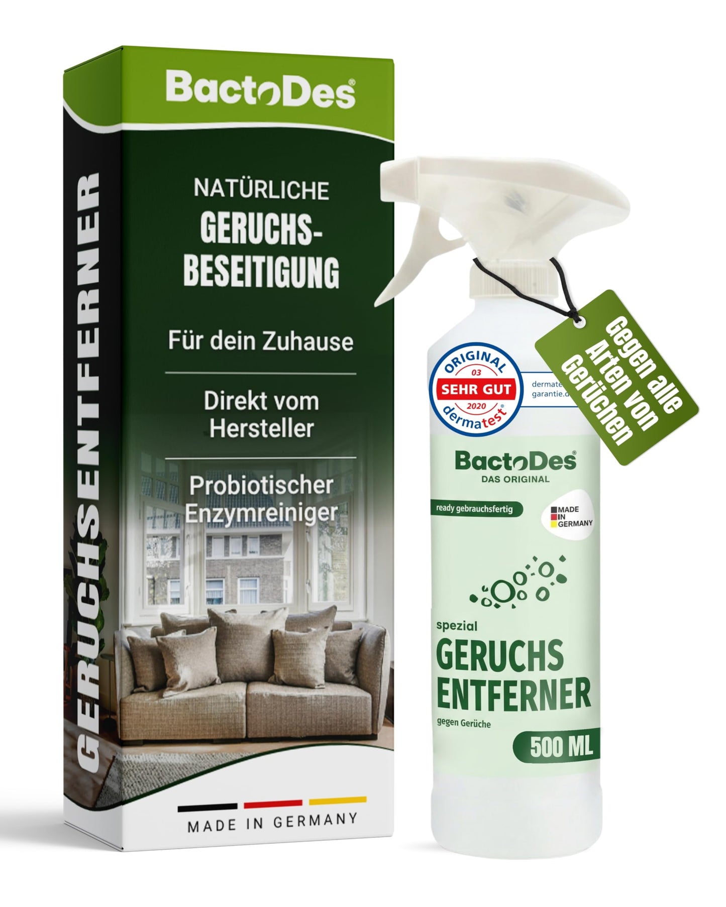 BactoDes Spezial Ready 500ml smaku neitralizators un enzīmu tīrītājs - gatavs lietošanai aerosols pret kaķu urīnu, suņu urīnu, dzīvnieku smaku un nikotīnu - probiotisks smaku noņēmējs ar mikroorganismiem