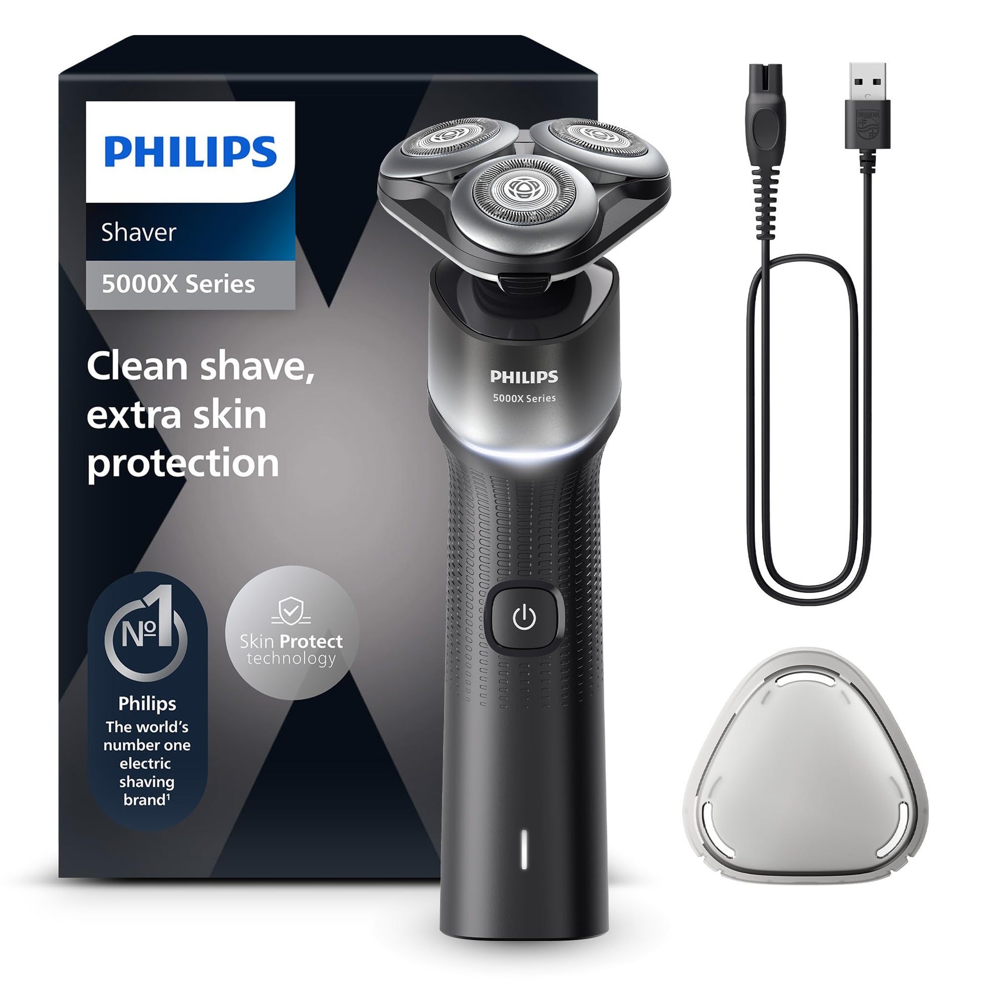 Philips skuveklis sērija 5000X - Elektriskais skuveklis mitrai un sausai skūšanai, Skin Protect tehnoloģija, elastīgs 360 grādu skuvekļa galva, uzlādēšana 1 st./5 min ātrā uzlāde (modelis X5004/00)