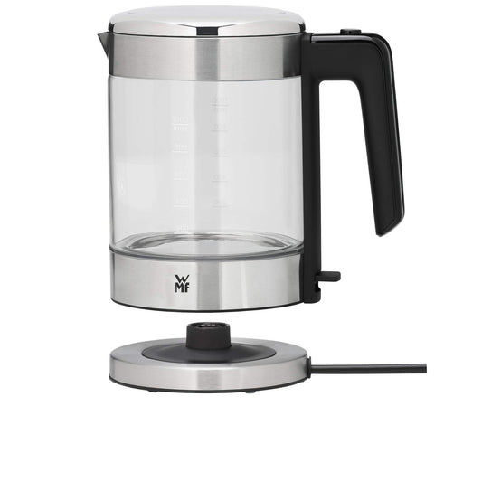 WMF Küchenminis stikla tējkanna - 1L, bezvadu, ūdens līmeņa indikators, kaļķu filtrs, automātiska vārīšanas apturēšana, 1900W.
