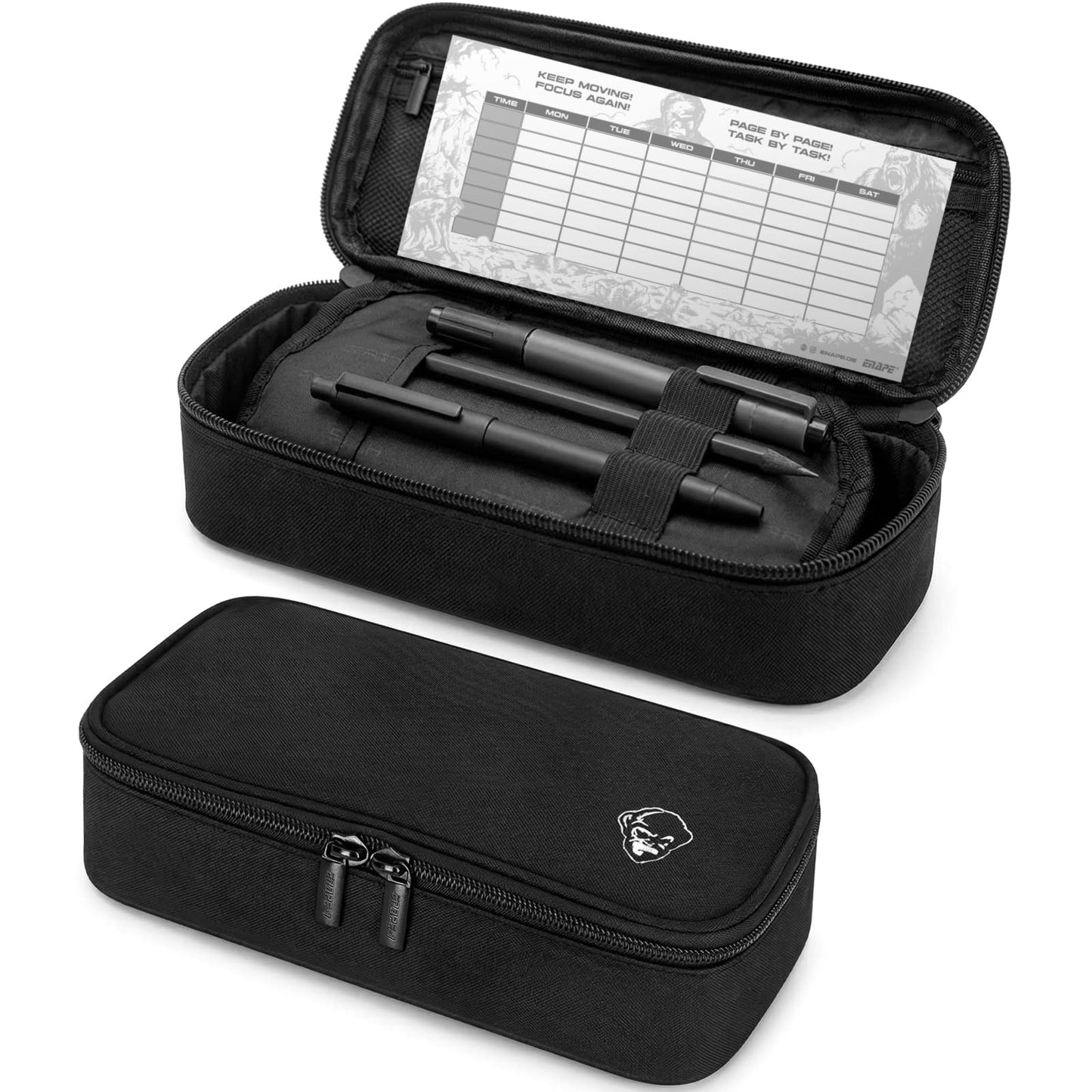 Penālis ENAPE Slim Case, melns – kompakts penālis skolai, universitātei un birojam – minimālistisks zīmuļu maciņš stīgām, kabeļiem un piederumiem – viegls un izturīgs