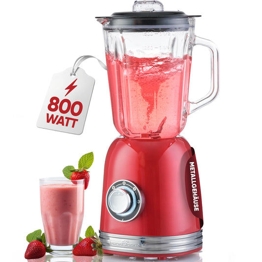 ProfiCook® mikseris - 1,5L stikla trauks, ledus sasmalcināšana, turbo režīms, 800W, četrkāršs Piranha asmens, sarkans