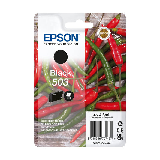 Epson 503 Black Ink - Standard capacity, compatible with XP-5200, XP-5205, WF-2960DWF, WF-2965DWF, ReadyPrint Flex pricing.